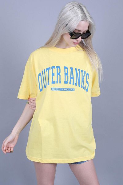 Madmext Gelb bedrucktes Oversize-Damen-T-Shirt mit Rundhalsausschnitt