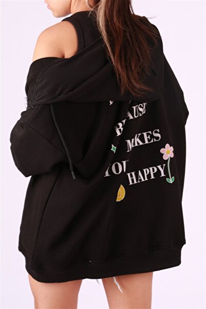 Madmext Černá mikina Mad Girls s kapucí a zadním potiskem Mg1195