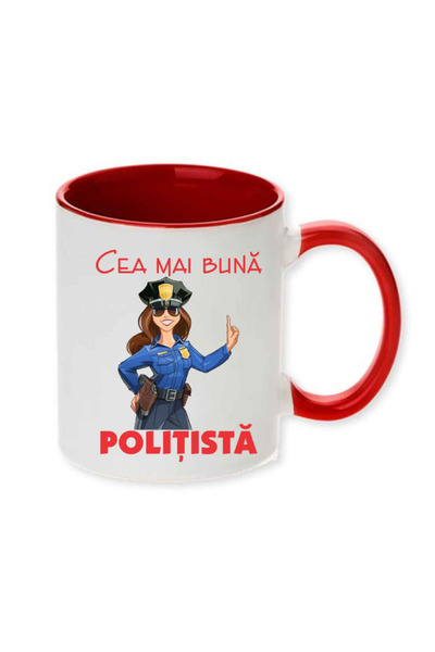 OEM Cană personalizată cu mâner roșu „cea mai bună polițistă”, Inovatix®. 330ml