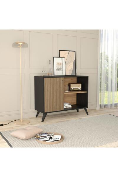 Bimossa H1130 Lisa Konsol Siyah Sepet 100 Cm Kahve Köşesi Salon Mobilyası Raflı Modern Depolama Ünitesi