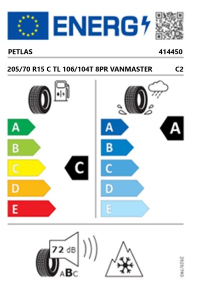 Petlas 205/70 R15 C TL 106/104T 8PR VANMASTER + A/S Kamyonet Dört Mevsim Lastiği (Üretim Tarihi:2025
