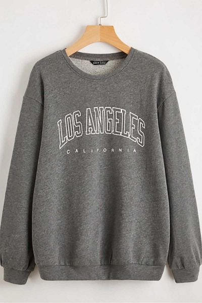 Madmext Mad Girls Dark Anthracite Printed Oversize Γυναικείο Φούτερ Mg780