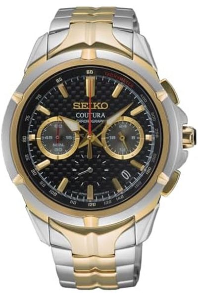 Seiko SSB434 Men's Coutura Chronograph Quartz Watch - Black Dial Two Tone Stainless Steel Band 100 M