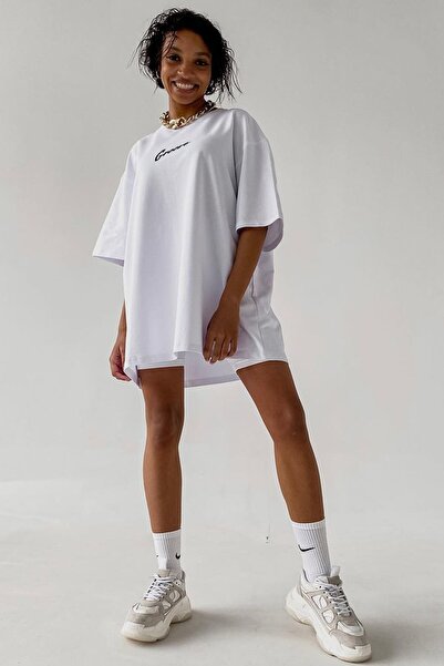 Madmext Λευκό εμπριμέ μπλουζάκι μεγάλου μεγέθους Mg1491