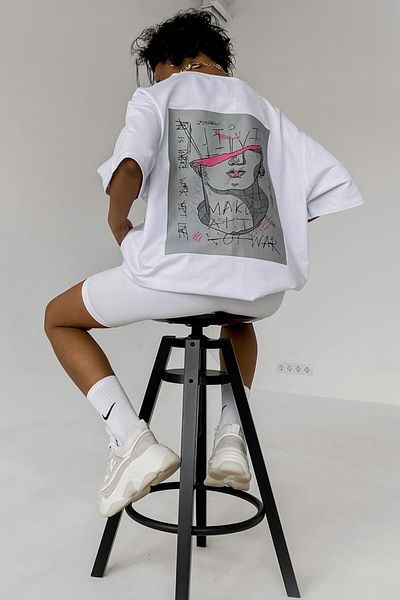 Madmext Tricou oversize cu imprimeu alb Mg1491