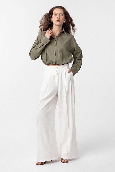 Antioch Khaki Crop Poplin Women's Shirt