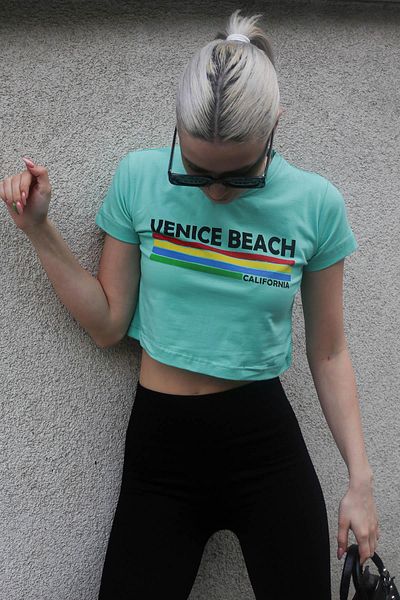 Madmext Mintgrünes bedrucktes Crop-T-Shirt Mg1535