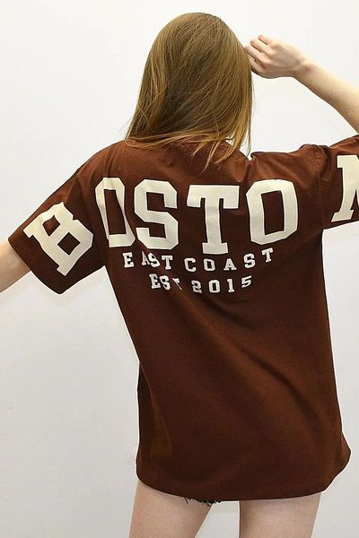 Madmext Übergroßes Damen-T-Shirt mit Aufdruck auf der Rückseite in Braun Mg1529