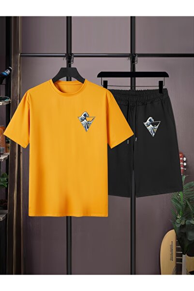 MODAVİBE Set de tricouri și pantaloni scurți imprimați unisex, croială standa...