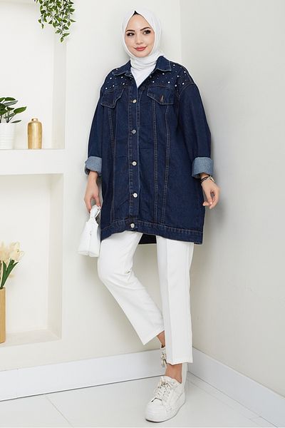 Bestenur Elyez Stone Denim Jacket 1456 - Σκούρο Μπλε