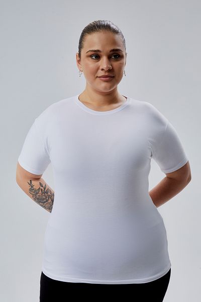 BANEGA Curve Women's Plus Size Crew Neck Half Sleeve Lycra Basic White Body