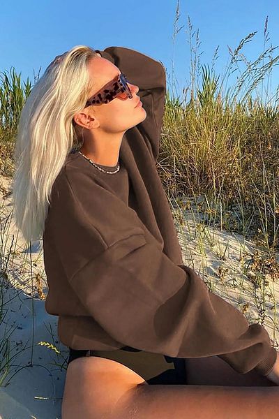 Madmext Brown Crew Neck Basic Sweatshirt MG1559