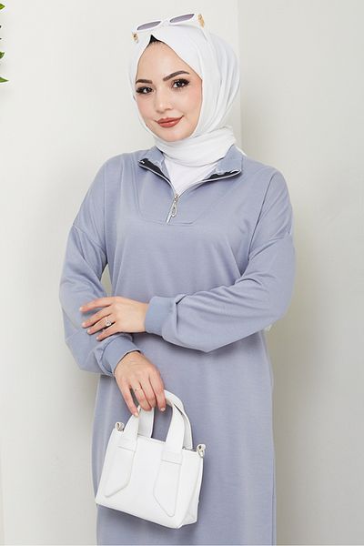 Bestenur Φόρεμα Eyzen Half Zipper 1423 - Γκρι