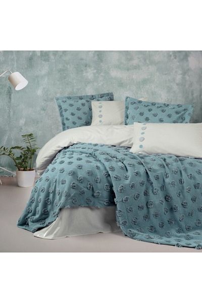 Cotton Box Set Premium Pat Dublu cu Cuvertura si Lenjerie, Cotton Box, Aldo Turcoaz