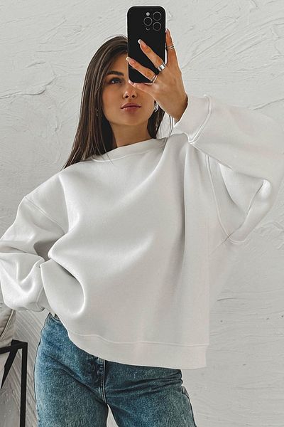 Madmext Ecru Crew Neck Basic mikina Mg1559