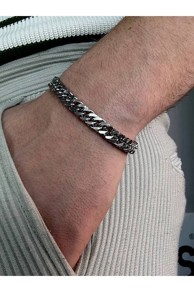Arvens Silver Men's Thick Chain Bracelet Women's Stainless Steel Color Unisex Non-Tarnish Steel Bracelet
