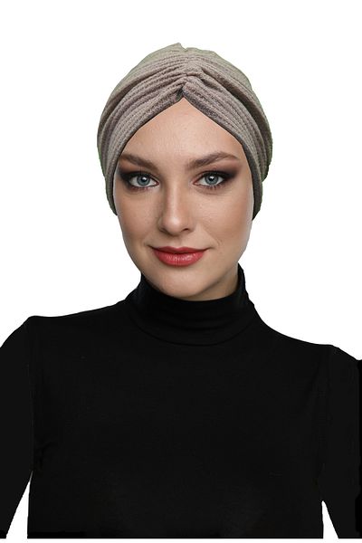 fidan bone Knitwear Draped Beige Double Sided Ready-Made Turban Hijab Bonnet