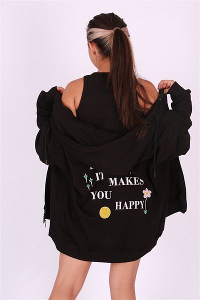 Madmext Černá mikina Mad Girls s kapucí a zadním potiskem Mg1195