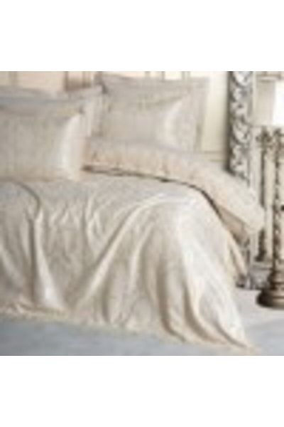 Cotton Box Set lux cuvertura jacquard 250x260cm si lenjerie, Cotton Box, Silva Cappuccino