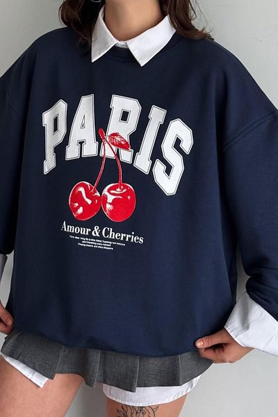 Madmext Navy Blue Crew Neck Basic Sweatshirt Mg2233