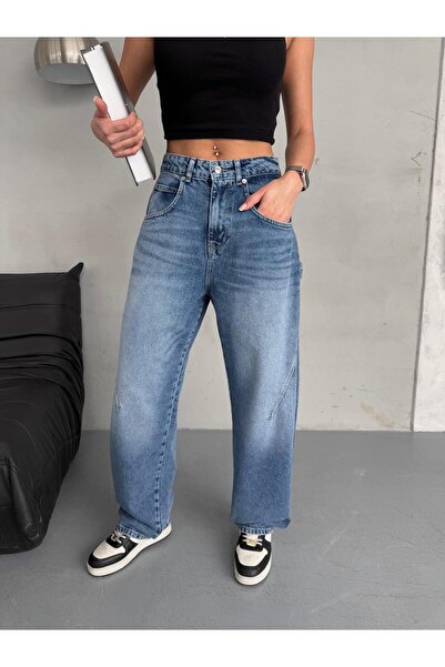 Zeo Basic بالون فيت، جينز أزرق داكن مع تفاصيل خياطة وجيب بالمنجل