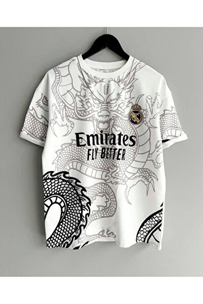 Genel Markalar Erkek Kırık Beyaz Emirates Fly Better Oversize Bisiklet Yaka T...