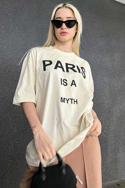 Madmext Tricou de damă cu imprimeu Paris Ecru Mg1654