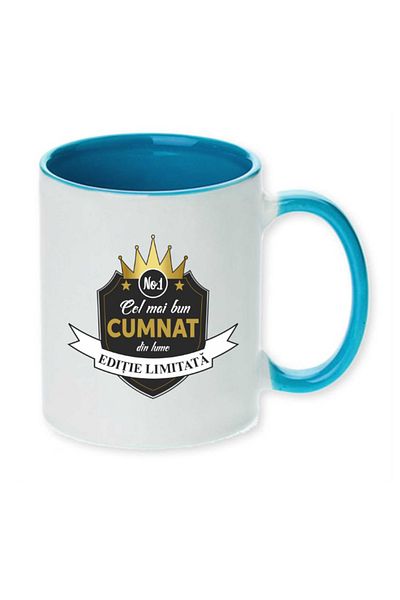 OEM Cană personalizată cu mâner albastru „cel mai bun cumnat”, Inovatix®. 330ml
