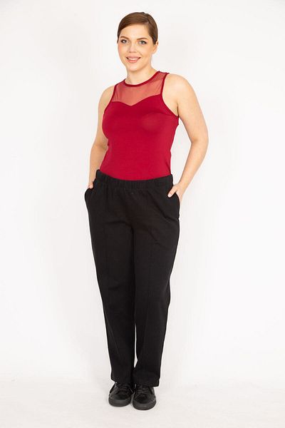 Şans Women's Black Plus Size Grass Stitched Side Pocket Sweatpants Bottom 65n35987