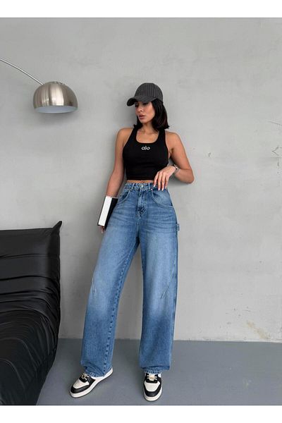 Zeo Basic JEAN ALBASTRU ÎNCHIS CU DETALII DE CUSUT BALON FIT Buzunar pentru topor