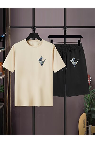 MODAVİBE Set de tricouri și pantaloni scurți imprimați unisex, croială standa...