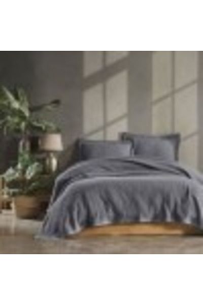 Şaheser Set cuvertura + 2 fete perna jacquard, 240x260cm, Lucette Gri Antracit