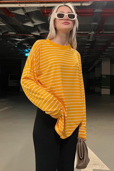 Madmext Orange gestreiftes Sweatshirt Mg980