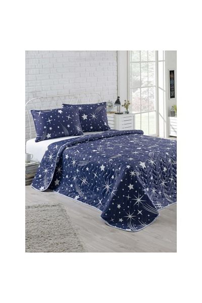 Eponj Home Set cuvertura matlasata 200x220cm + 2 fete perna 50x70cm Halley Bleumarin