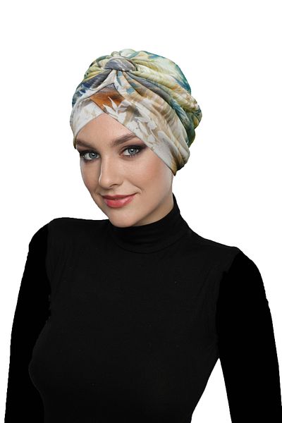 fidan bone Mira Model Colorful Patterned Cross and Band Detailed Lined Ready-Made Turban Hijab Pool Cap