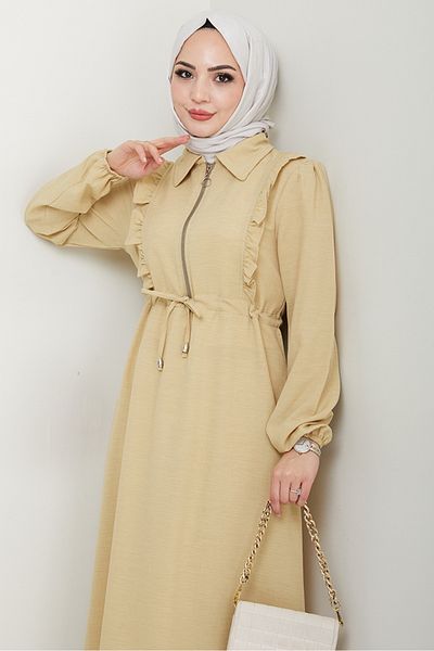 Bestenur Ansel Ruffle Dress 1368 - Μπεζ