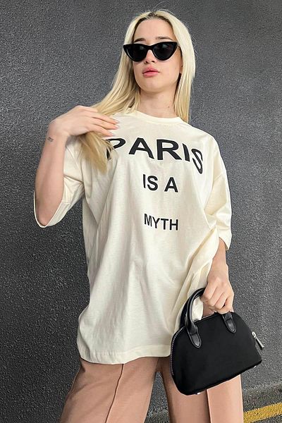 Madmext Tricou de damă cu imprimeu Paris Ecru Mg1654
