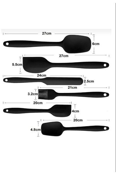 Multiamo Heat Resistant Fireproof Non-Stick Silicone Spatula Set 6 Pieces Black Color