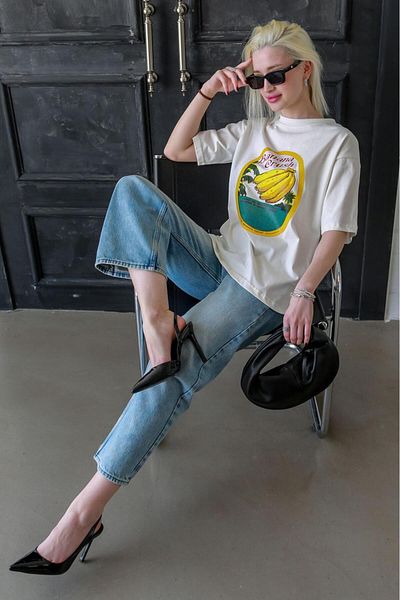 Madmext Ecru 100% Cotton Printed Women's T-Shirt Mg2382