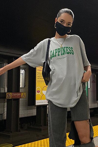 Madmext Dámské šedé oversize tričko s potiskem Mg1230