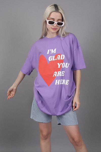 Madmext Mad Girls Flieder bedrucktes T-Shirt Mg1202