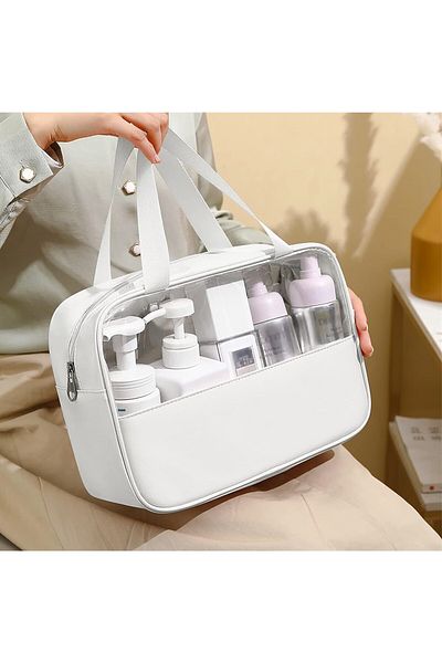Flippy Geanta Cosmetice , Pentru Voiaj Sau Organizare, Pvc/textil, Impermeabila 26 X 15 X 10 Cm Alb