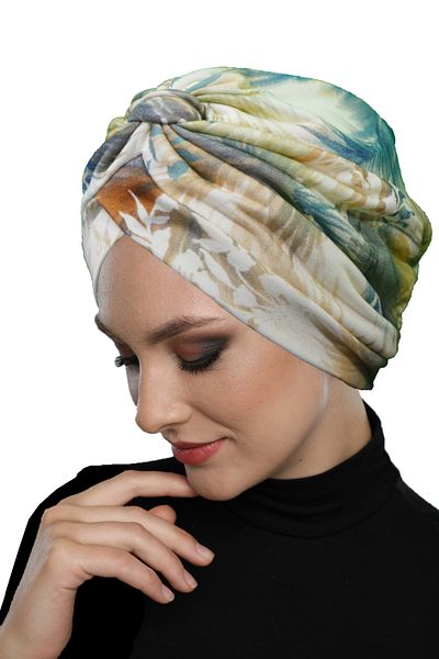 fidan bone Mira Model Colorful Patterned Cross and Band Detailed Lined Ready-Made Turban Hijab Pool Cap