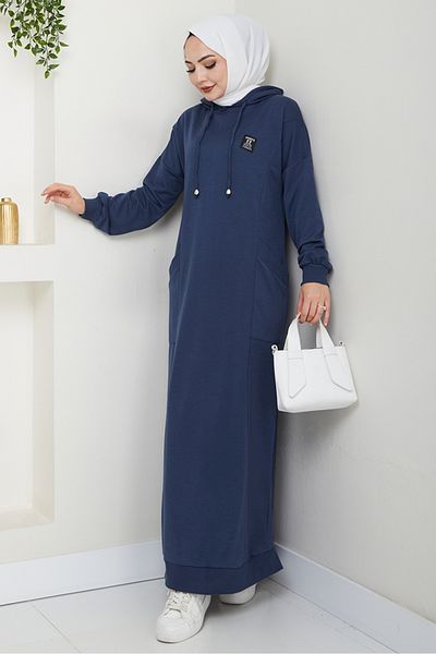 Bestenur Anger Hooded Dress 1421 - Navy Blue
