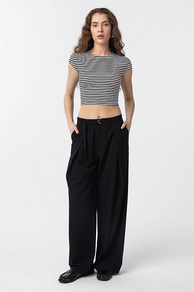 Antioch Black Crop Fit Striped Women's T-Shirt