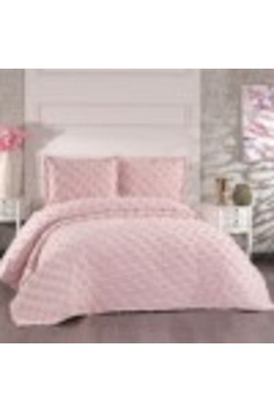 Çapa Home Set cuvertura catifelata pat dublu 3 piese, 240x260cm, Hayal roz pudra