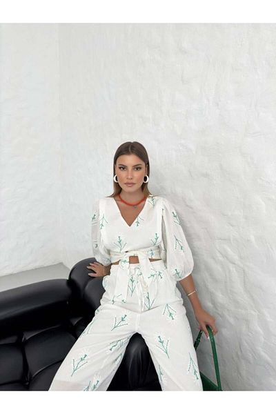 buqre's moda Women's Slit Shabby Design Raw Linen Double Set
