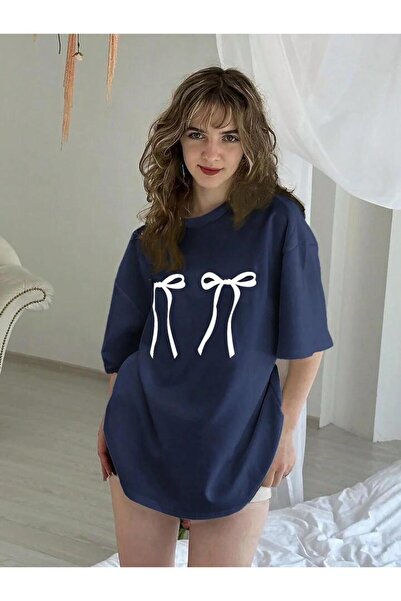 trendgar Μπλουζάκι με δύο φιόγκους σε μπλε ναυτικό oversize