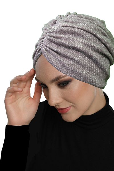 fidan bone Melted Patterned Draped Dusty Rose Double Sided Ready-Made Turban Hijab Bonnet