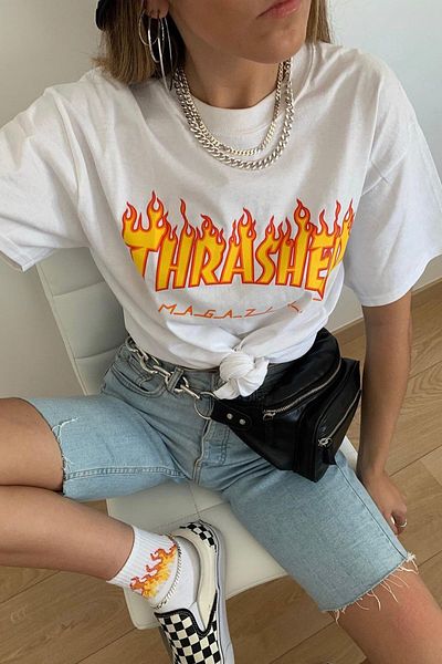 Madmext Weißes bedrucktes Oversize-T-Shirt für Damen Mg1346